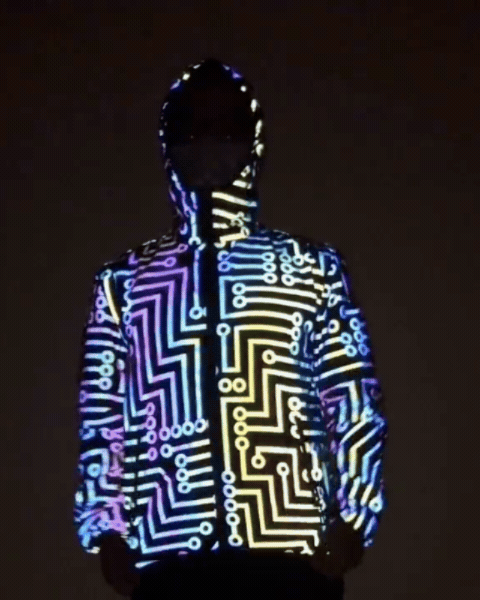 Techwear Circuit Hip-Hop Iridescent Reflective Jacket & Pants (Sold Separately)