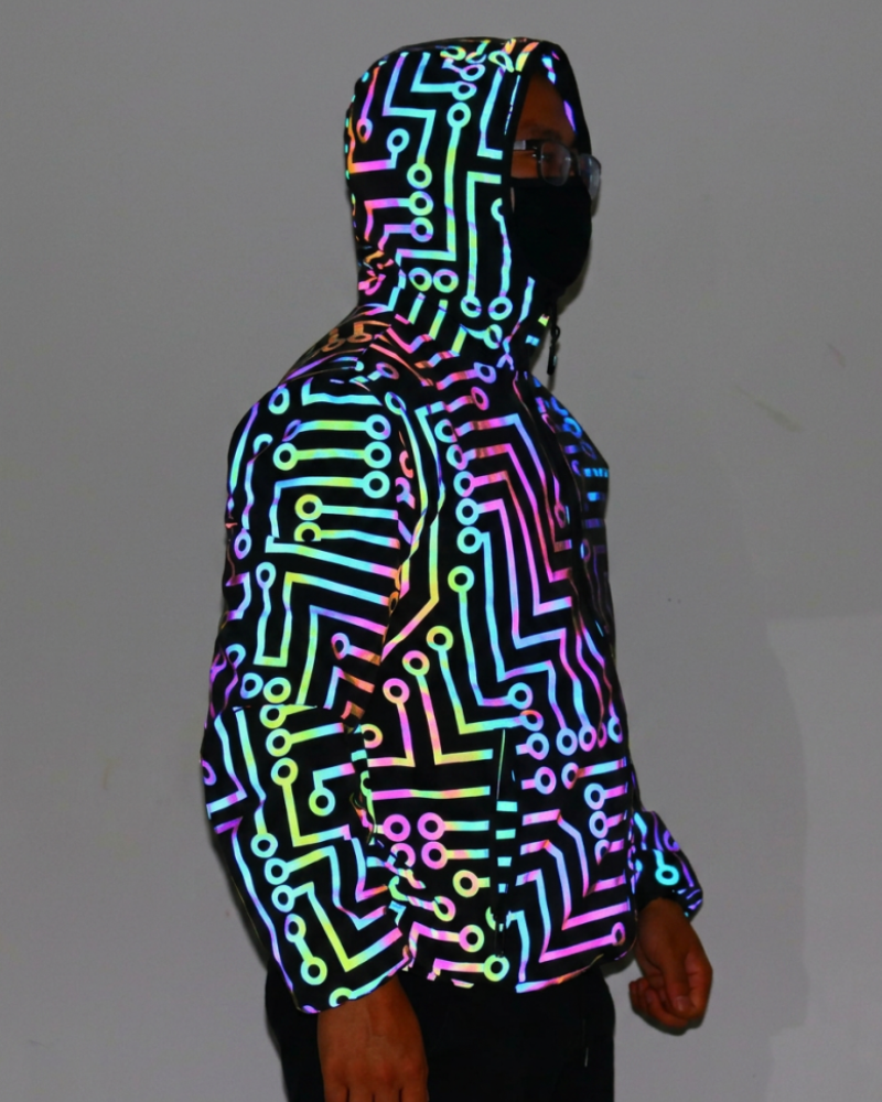 Techwear Circuit Hip-Hop Iridescent Reflective Jacket & Pants (Sold Separately)