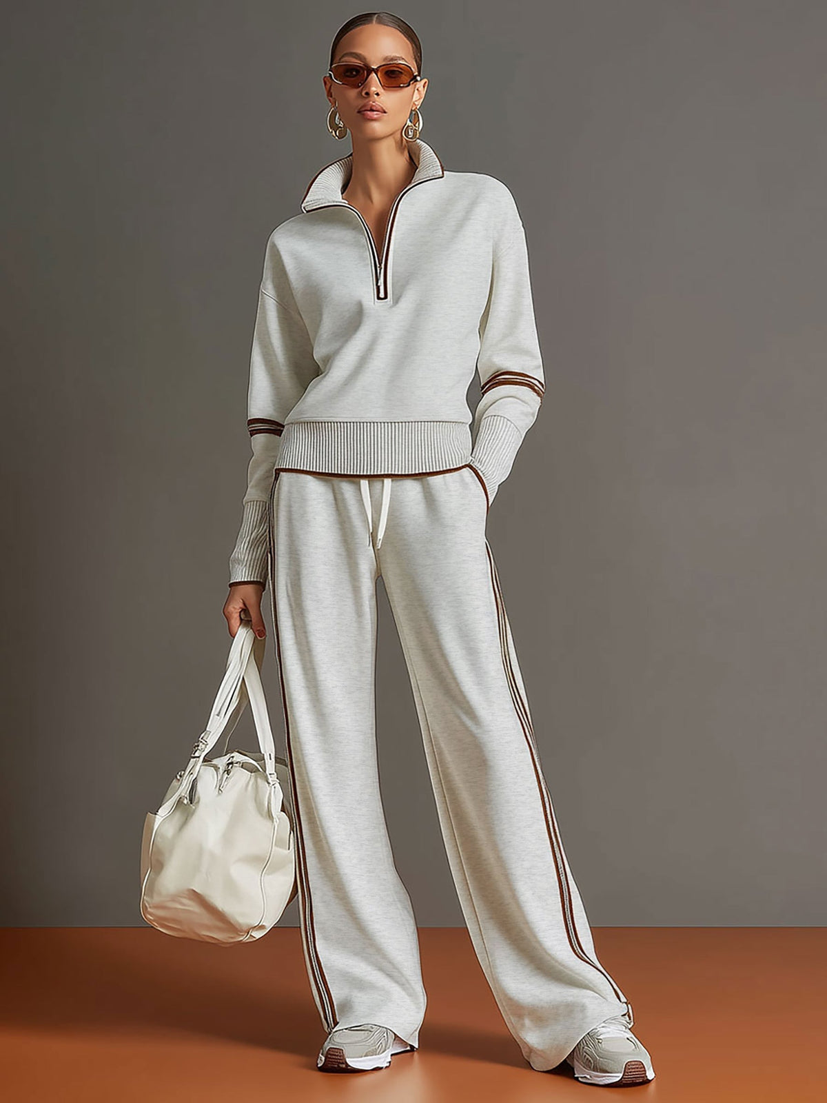 Priscilla - Conjunto deportivo elegante con sudadera de media cremallera