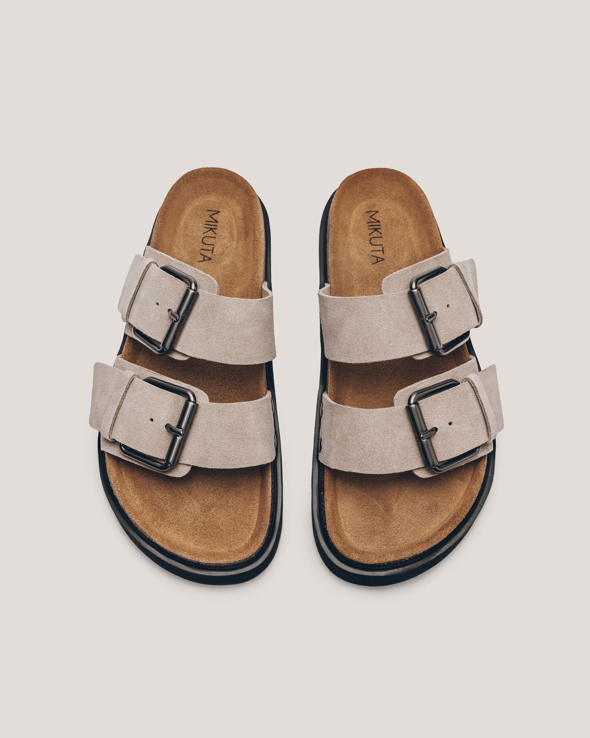 The Beige Suede Buckle Sandals