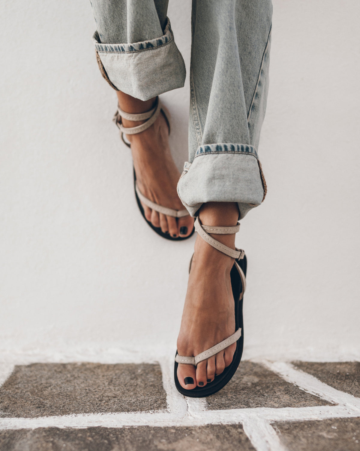 The Beige Thin Suede Sandals