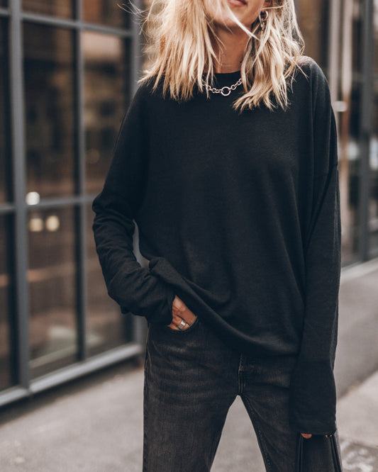 The Black Cotton Linen Loose Longsleeve