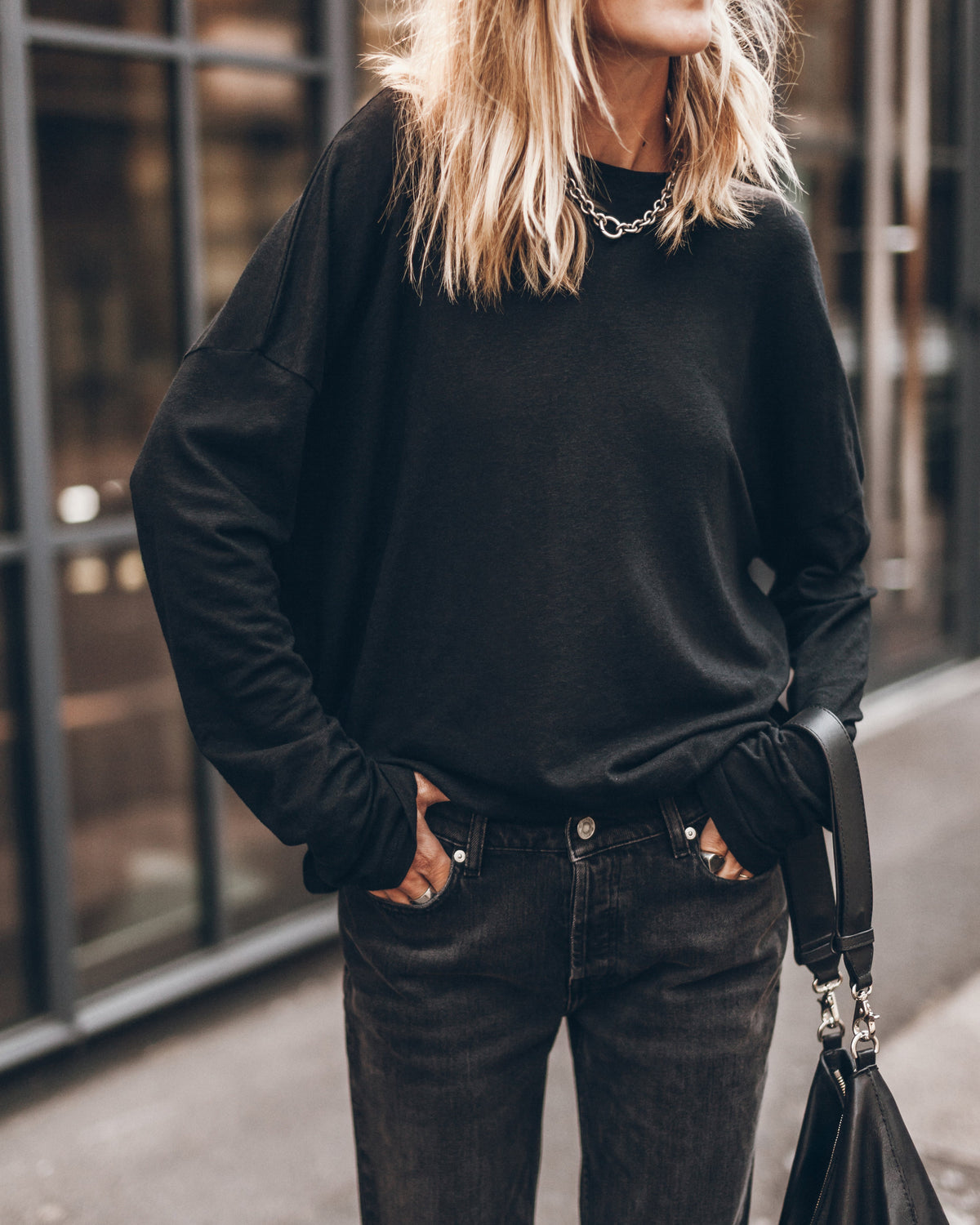 The Black Cotton Linen Loose Longsleeve