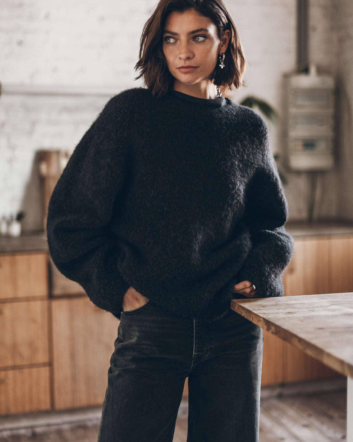The Black Fluffy Alpaca Knit Sweater