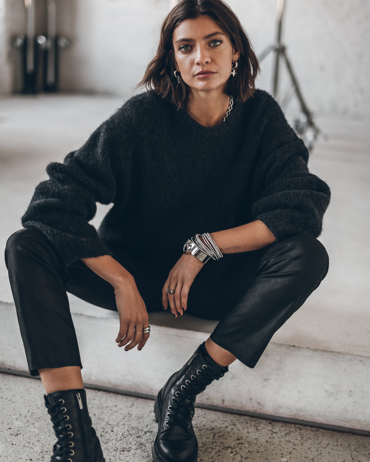 The Black Fluffy Alpaca Knit Sweater
