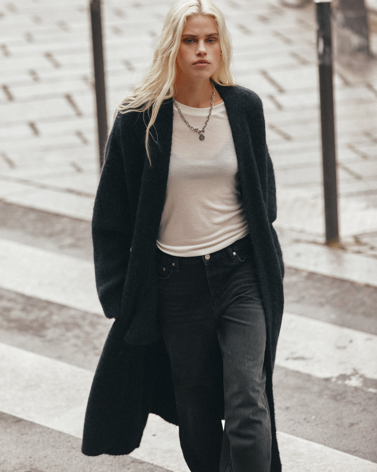 The Black Fluffy Alpaca Long Cardigan