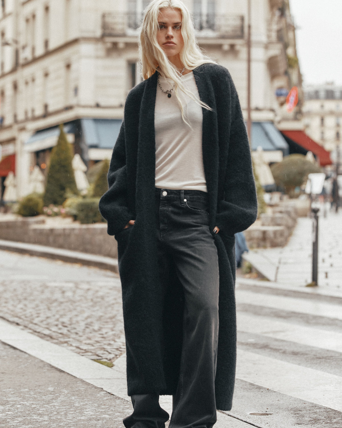 The Black Fluffy Alpaca Long Cardigan