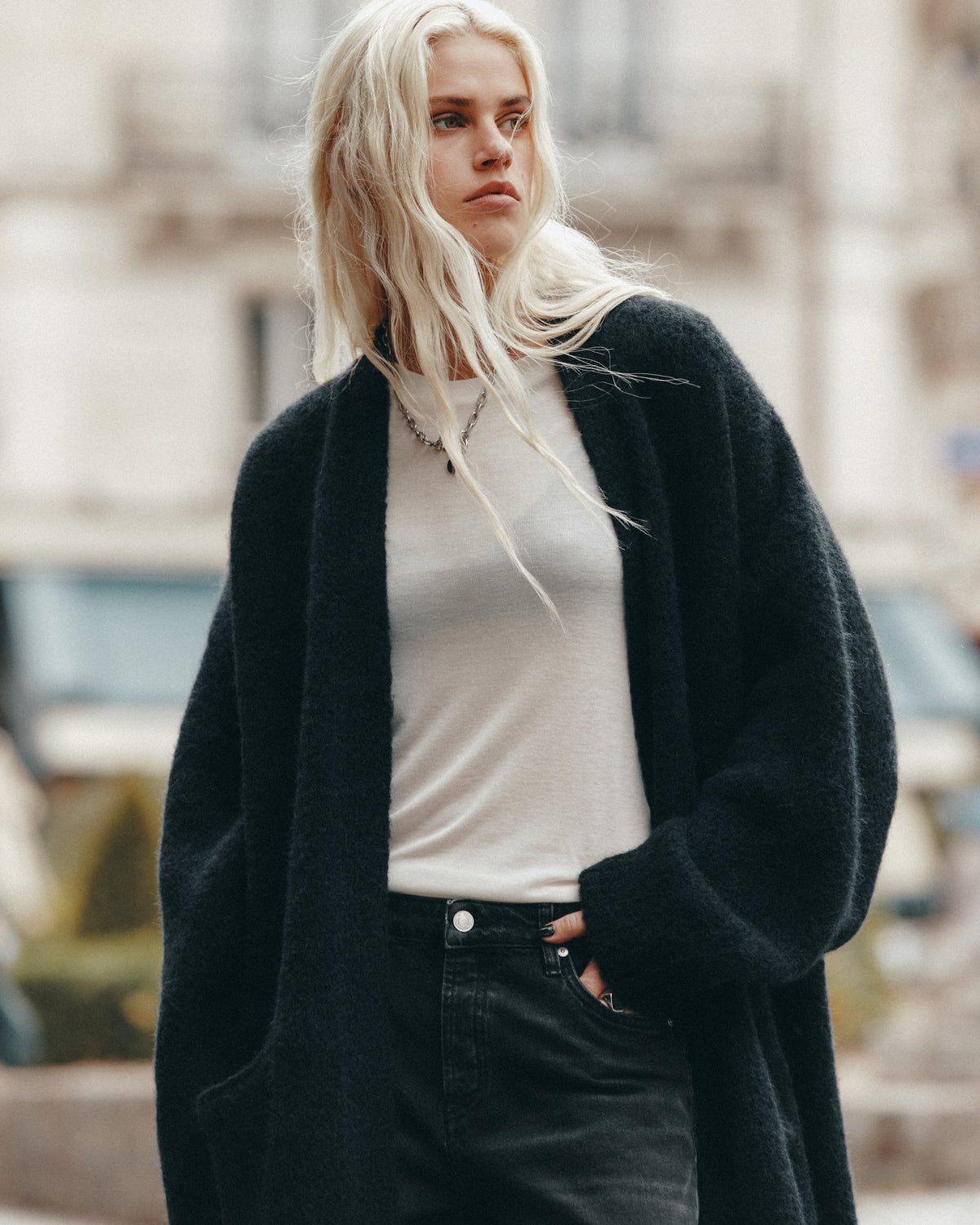 The Black Fluffy Alpaca Long Cardigan