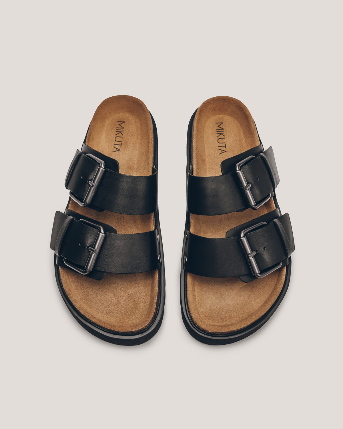 The Black Leather Buckle Sandals