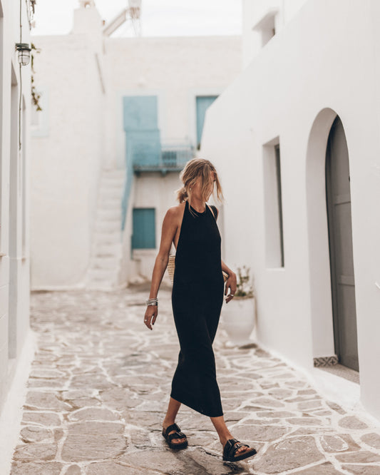 The Black Halter Long Knit Dress