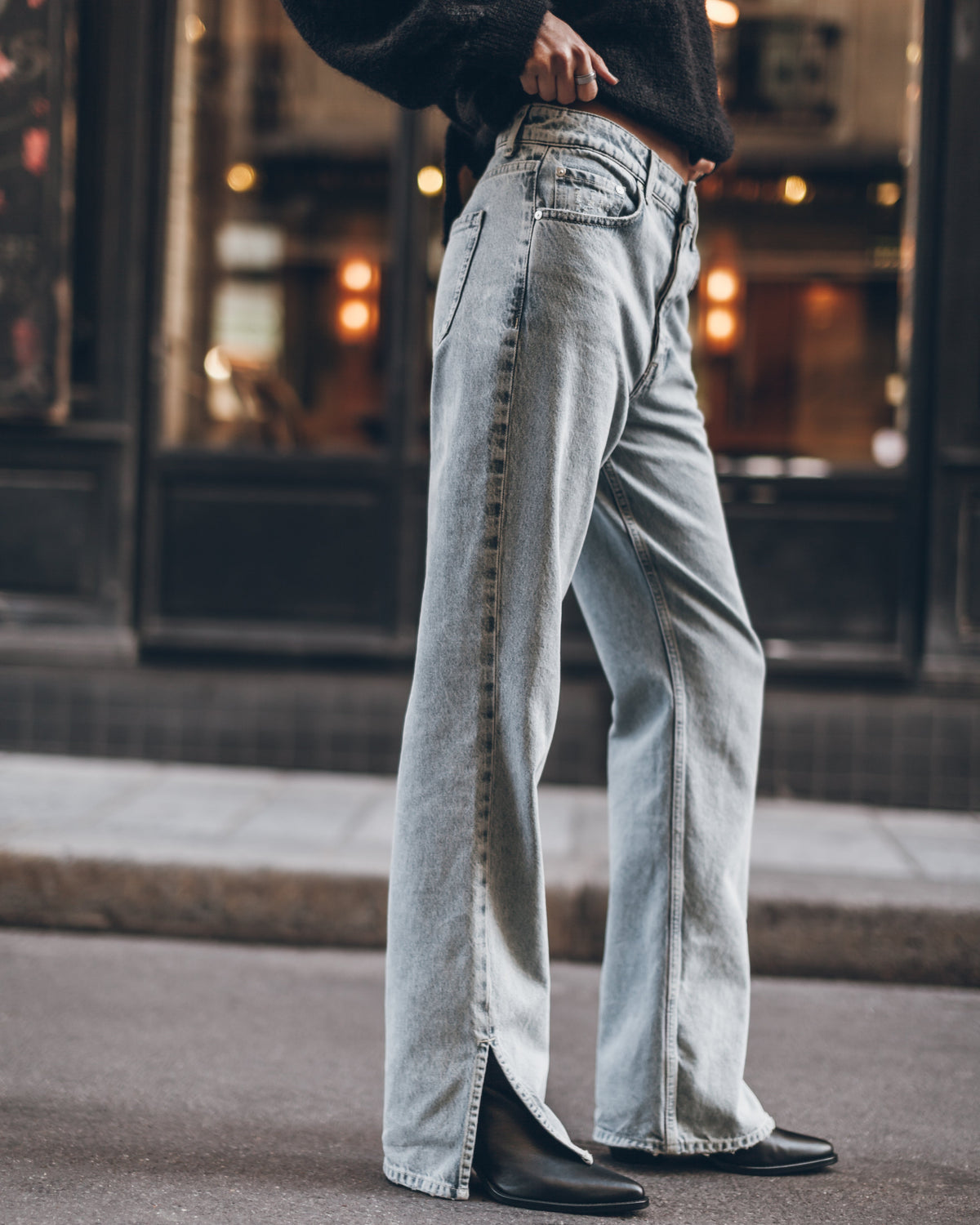 The Blue Straight Slit Jeans