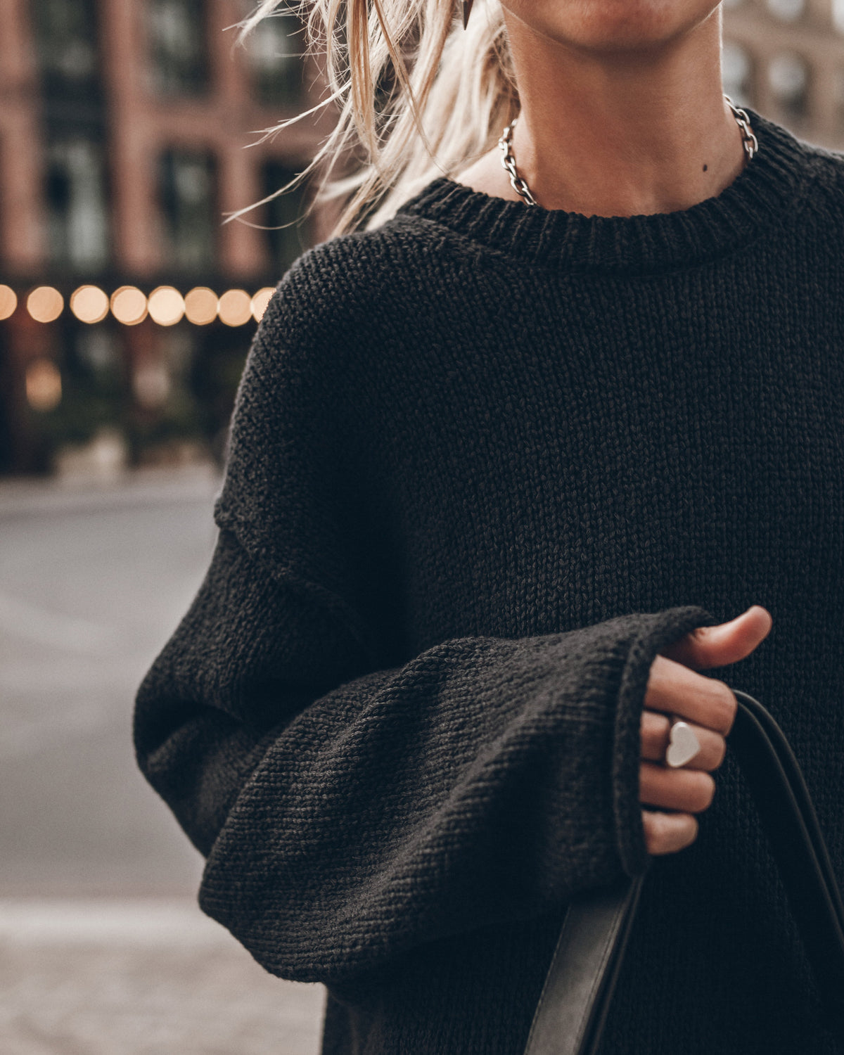 The Black Oversized Cotton Knit Sweater