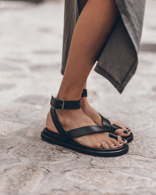 The Black Strappy Leather Sandals