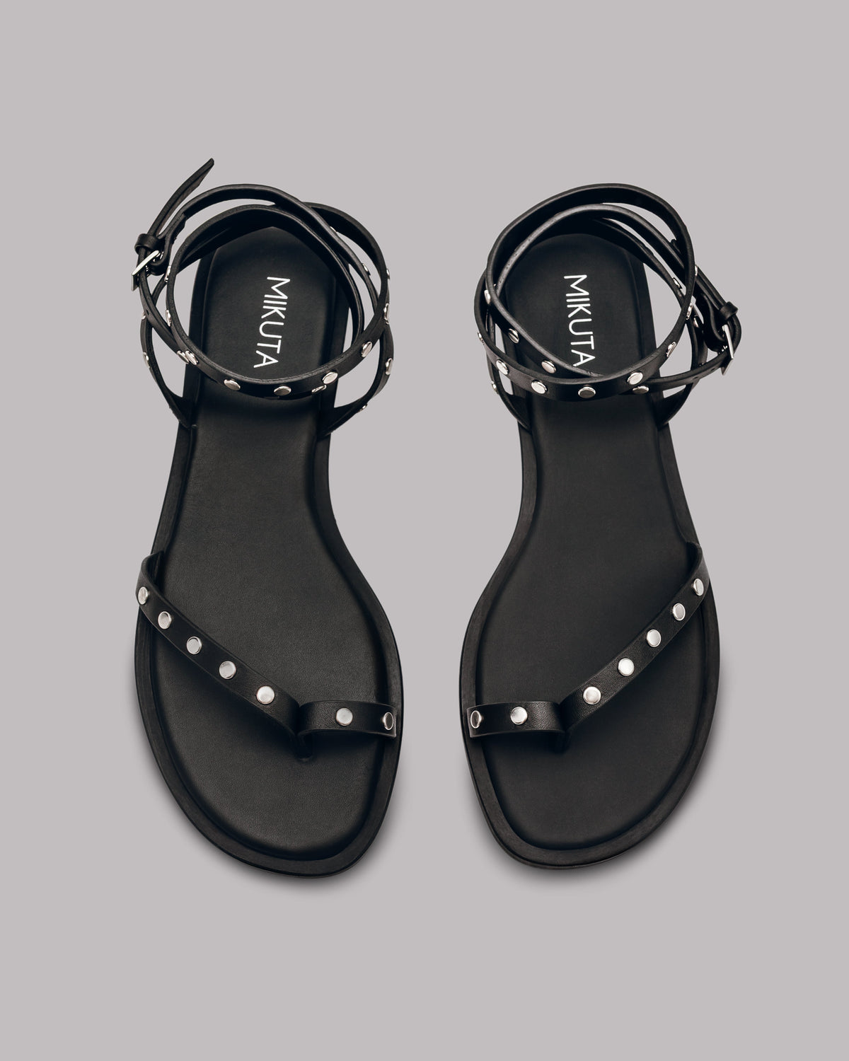 The Black Thin Studded Leather Sandals
