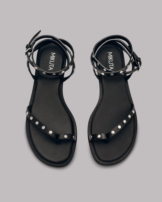 The Black Thin Studded Leather Sandals