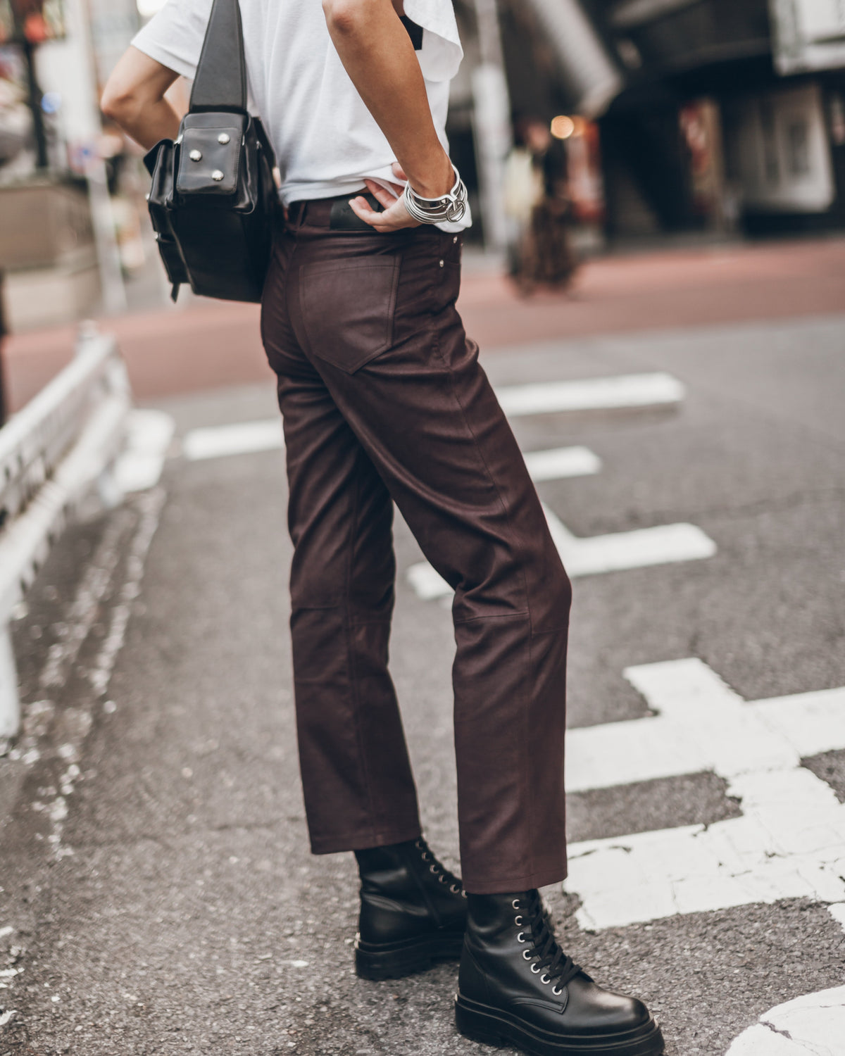 The Burgundy Straight Leather Pants