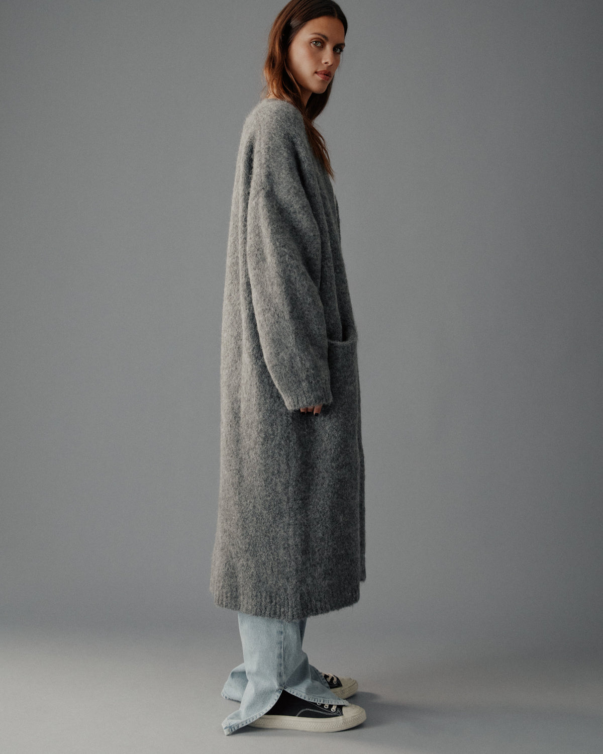 The Grey Fluffy Alpaca Long Cardigan