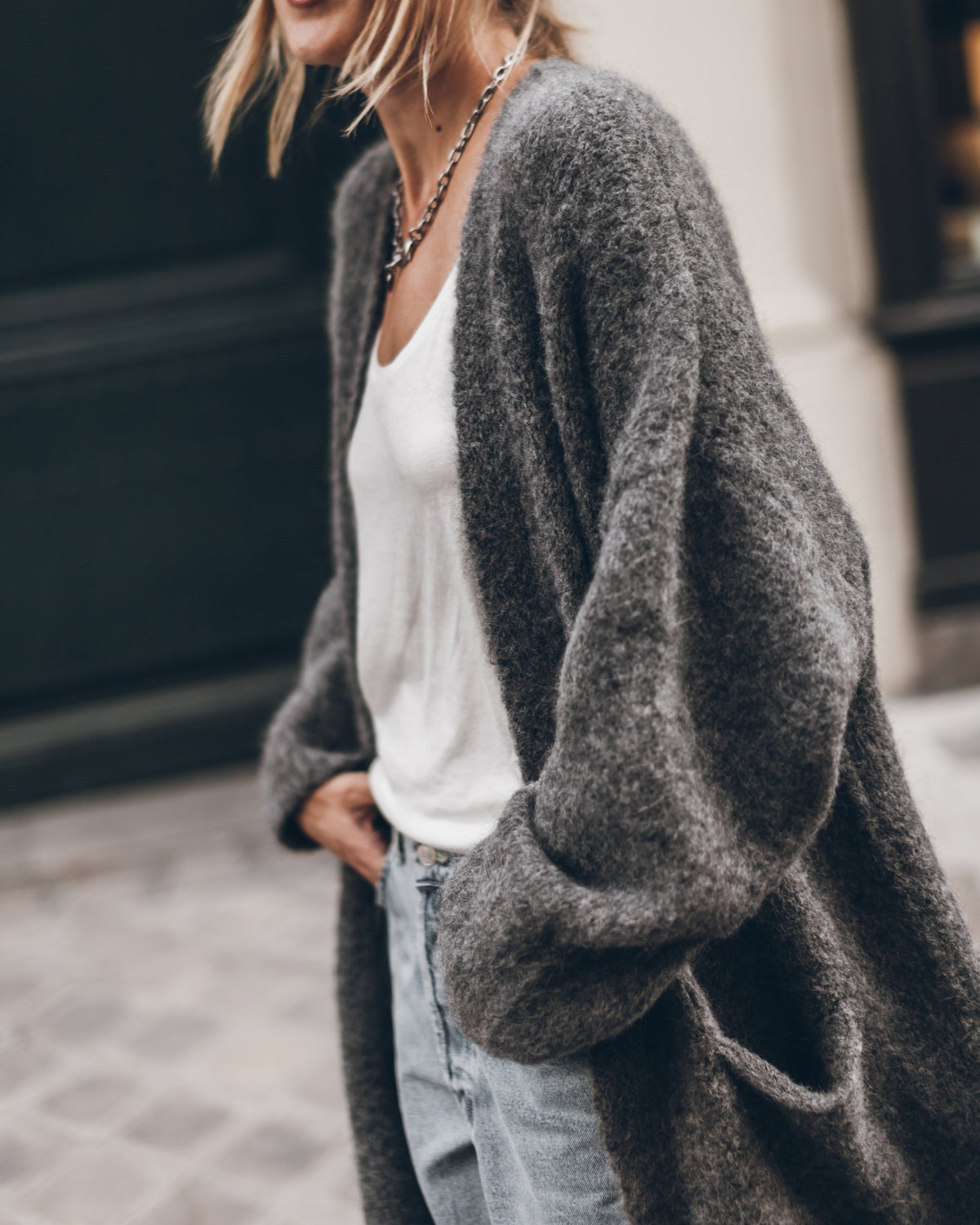 The Grey Fluffy Alpaca Long Cardigan