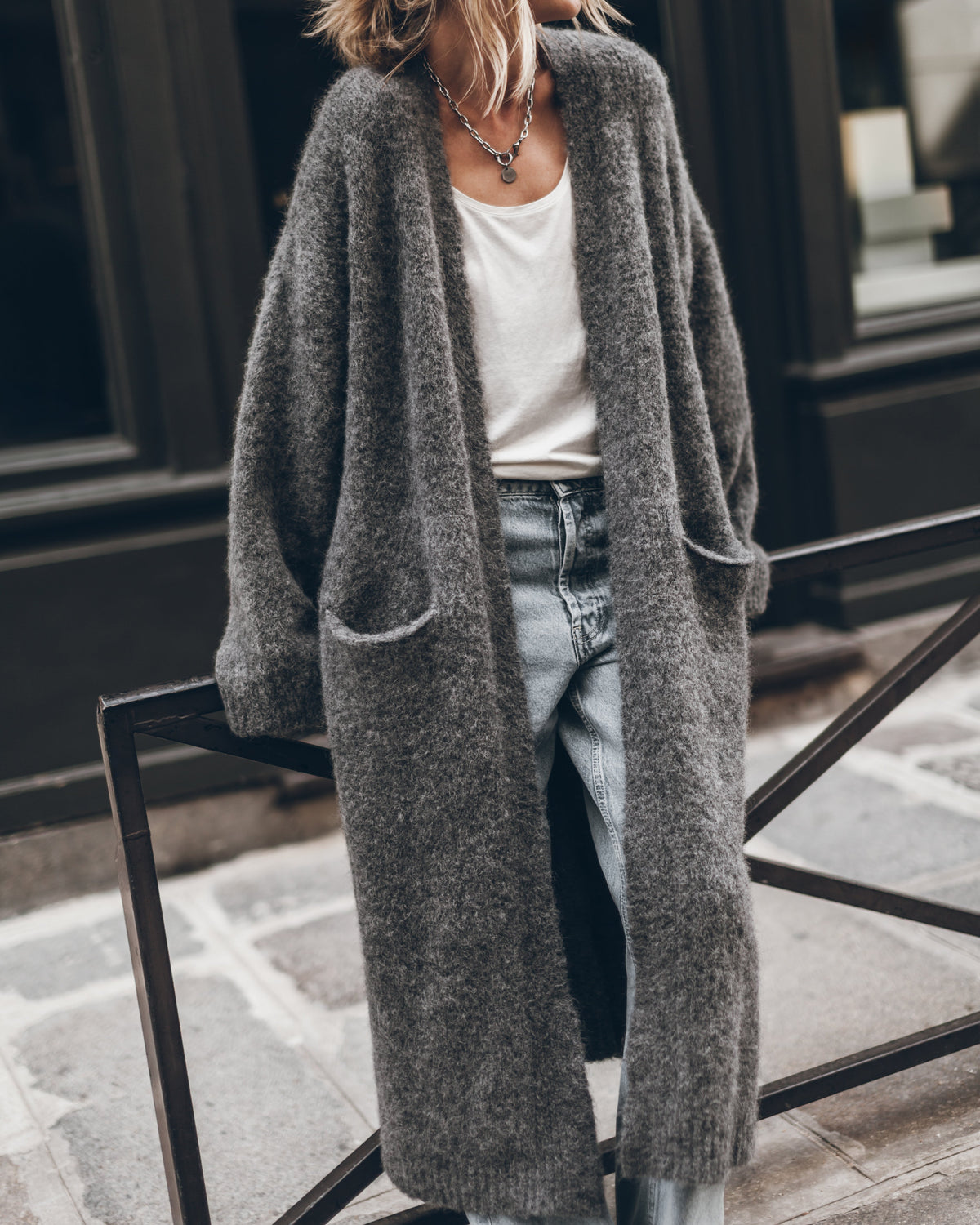 The Grey Fluffy Alpaca Long Cardigan