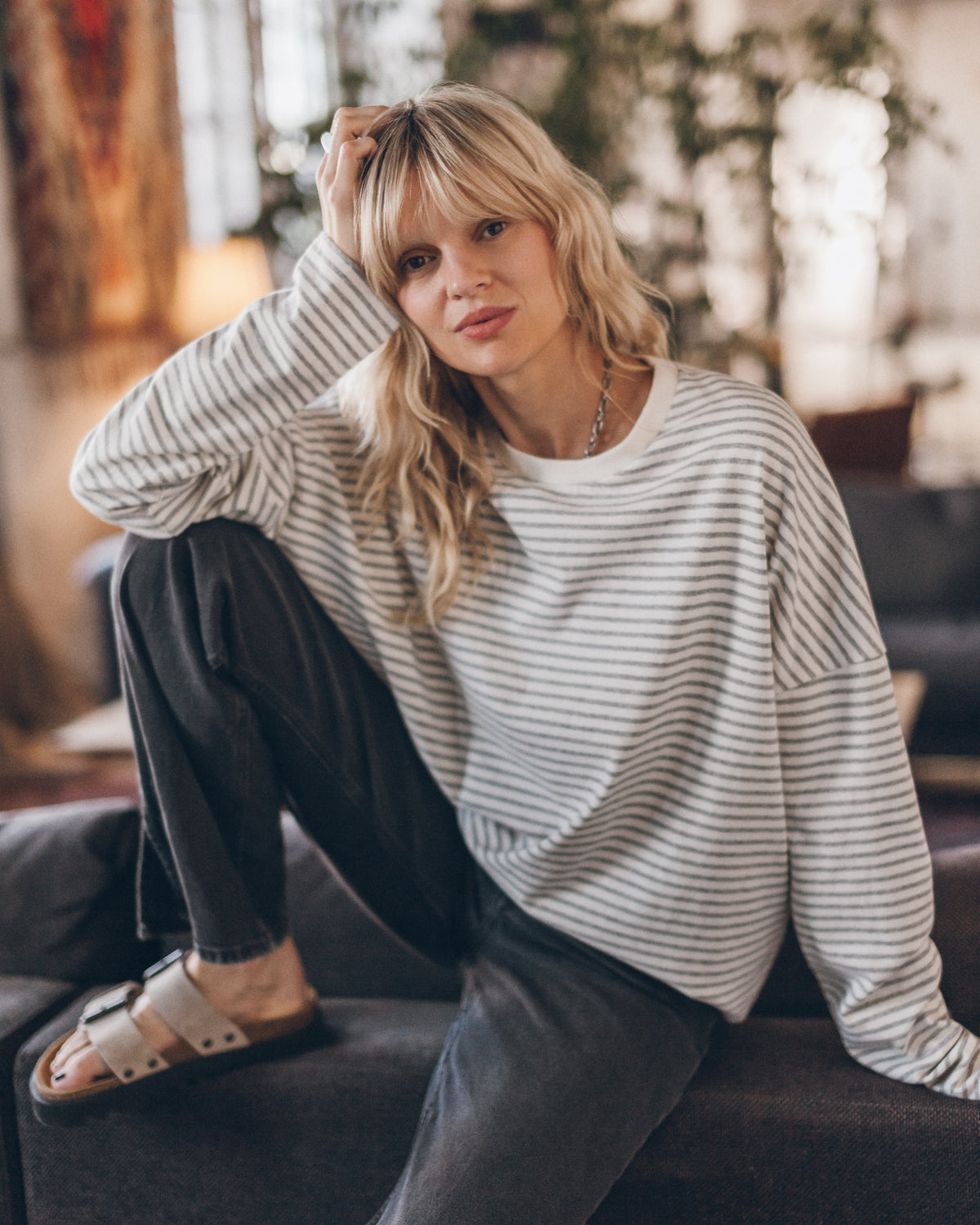 The Grey Striped Loose Cotton Longsleeve