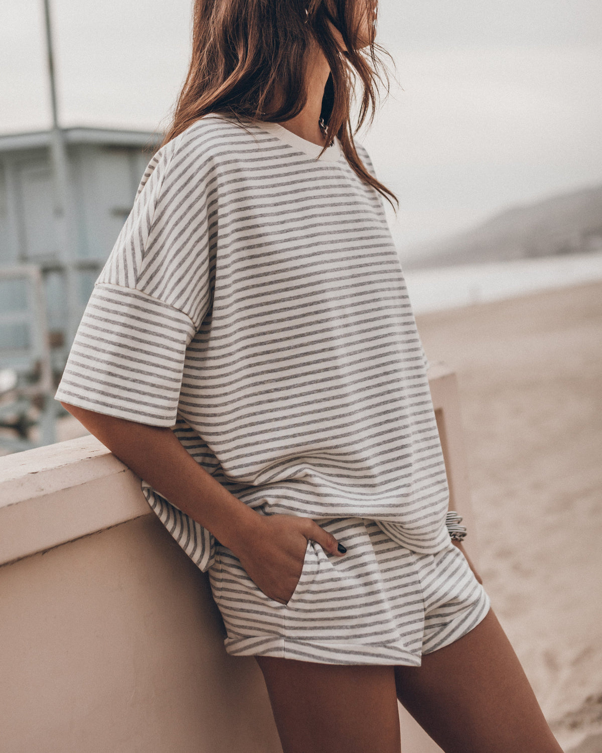 The Grey Striped Cotton Shorts