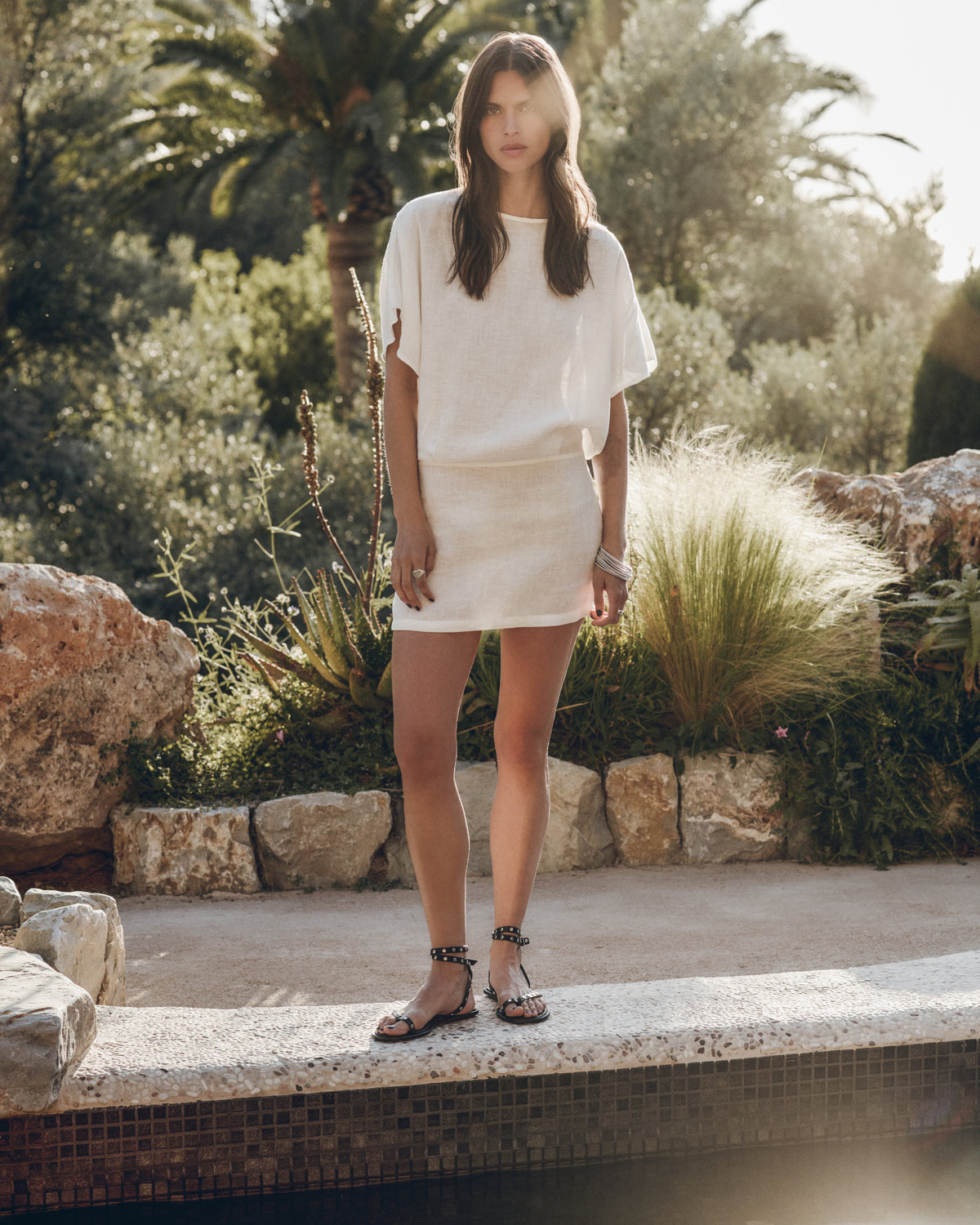 The White Short Linen Bat Dress